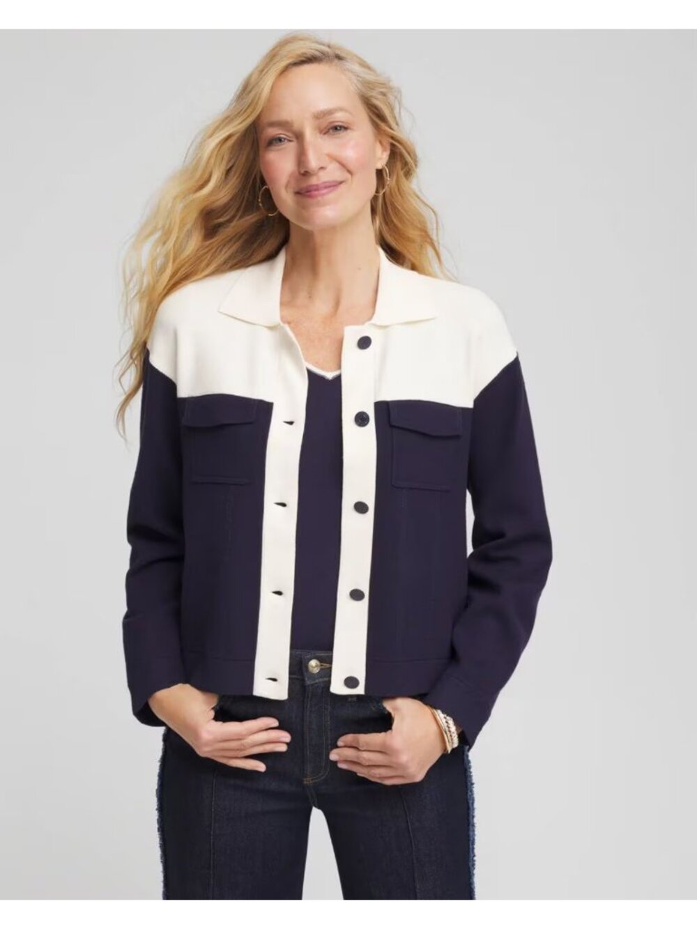 CHICO'S Colorblock Knit Cardigan Jacket Size 4/XXL
